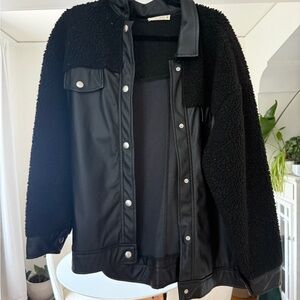 12th Tribe Black Teddy Jacket with Faux Leather